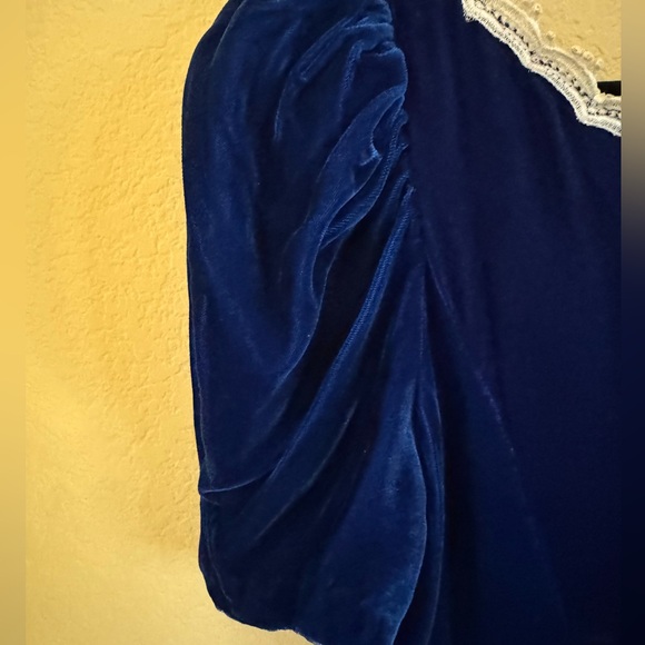 Vintage Gunne Sax by Jessica McClintock Blue Velvet with Lace Size 5 - Picture 4 of 6